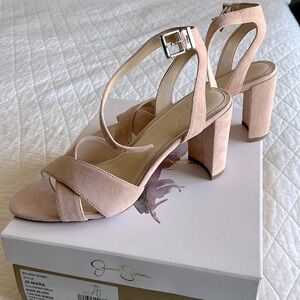 Jessica Simpson Niara Blush Nude Cross-Band Open-Toe Block Heel Sandals